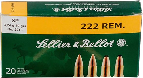 Picture of Sellier & Bellot Rifle Ammo - 222 Rem, 50Gr, SP, 20rds Box