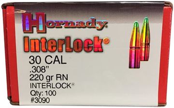 Picture of Hornady Rifle Bullets, InterLock - 30 Caliber (.308"), 220Gr, InterLock RN, 100ct Box