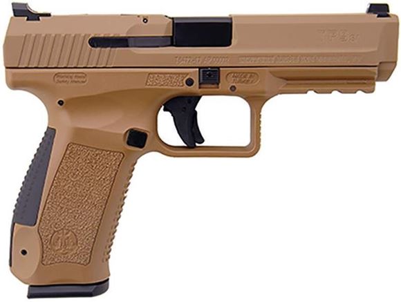 Picture of Canik TP-9 Single Action Semi-Auto Pistol - 9mm, 4.5", FDE, FDE Polymer Frame, 2x10rds, Warren Tactical Sights w/ U-Slot Front & White Dot Rear, Bottom Rail, Holster