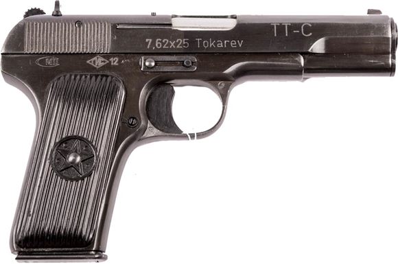 Picture of Soviet Surplus TT-33 Tokarev Single Action Semi-Auto Pistol - 7.62x25mm, 4.6", Blued, Plastic Grips, 8rds, Fixed Sights, Has The United Nations Firearms Markings