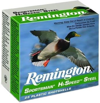 Picture of Remington Waterfowl Loads, Sportsman Hi-Speed Steel Loads Shotgun Ammo - 12Ga, 3", MAG DE, 1-1/8oz, #4, 25rds Box, 1550fps