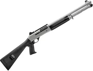 Picture of Benelli M4 H2O Tactical Semi-Auto Shotgun - 12Ga, 3", 18.5", Silver Cerakote Finish, Black Synthetic Pistol Grip Stock, 5rds, Ghost Ring Sights, MobilChokes (M)