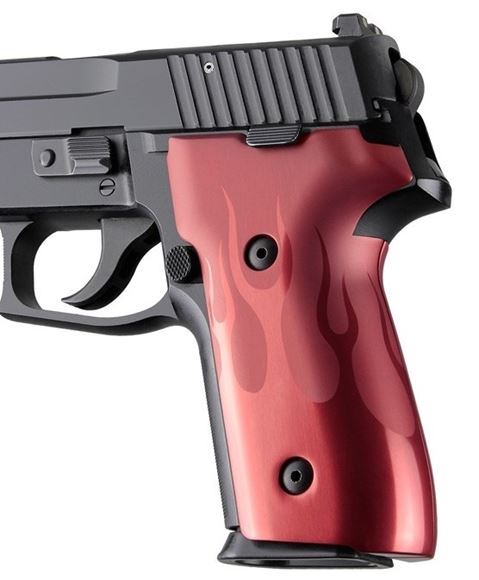Picture of Hogue Handgun Grips, SIG Sauer Grips, P226, SIG P226 DA/SA, Extreme Series Aluminum - SIG Sauer P226 Flames Aluminum, Red Anodized