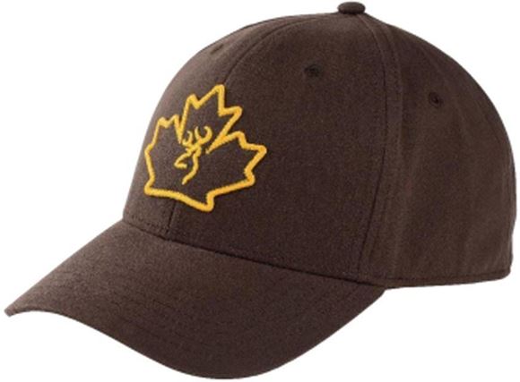 Picture of Browning Cap - Dark Brown Maple Leaf w/ Yellow Border, 100% Cotton w/ Wax Coating, Dark Brown Color, Snap Back (One Size Fits All)