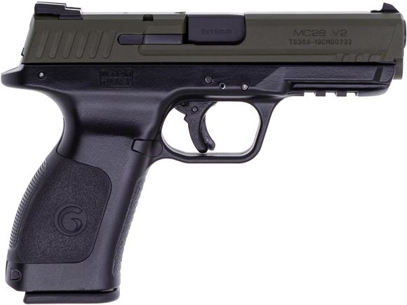 Picture of Girsan MC 28 V2 SA Semi-Auto Pistol - 9mm, 4.2", Striker-Fired, OD Slide, Black Polymer Frame, x2 Grip Backstraps, Picatinny Rail, White Dot Sights, 2x10rds, Mag Loader