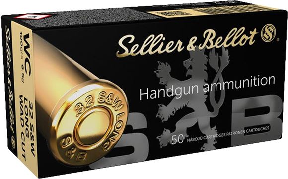 Sellier & Bellot Pistol & Revolver Ammo - 32 S&W Long, 100Gr, Wad Cutter, 50rds Box