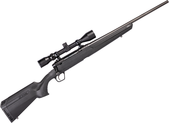 Picture of Savage Arms Axis Series Axis XP Compact Bolt Action Rifle - 7mm-08, 22", Matte Black, Rugged Black Synthetic Stock, 4rds, w/ Weaver Kaspa 3-9x40mm Scope