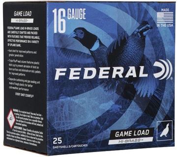 Picture of Federal H163-7.5 Game-Shok Upland - Hi-Brass Shotshell 16 GA, 2-3/4 in No. 7-1/2, 1-1/8oz, 3.22 Dr, 1295 fps