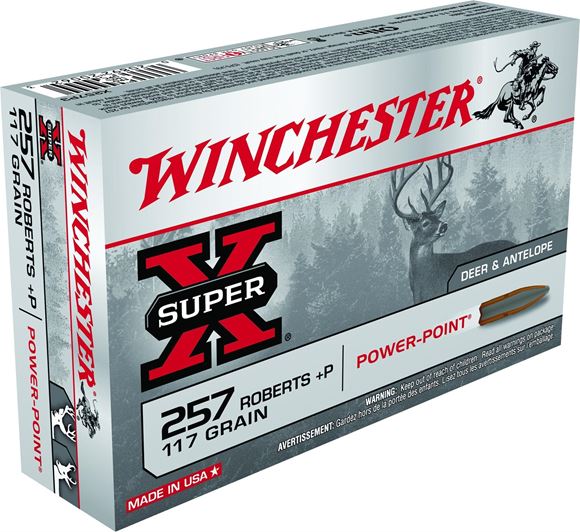 Winchester Super X Rifle Ammo - 257 Roberts, 117Gr+P, Powe-Point, 20rds Box