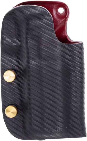 Picture of Red Hill Tactical, Gun Accessories, Holsters - 1911/2011 Competition Holsters, STI Staccato XC w/ Tall Sights, Holster, Carbon Fiber Black, Blood Red, Brass Knobs, Right Hand