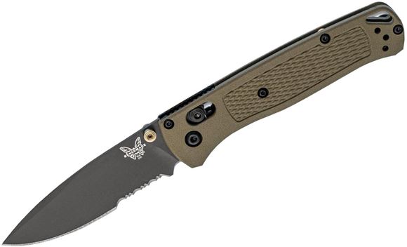 Picture of Benchmade Knife Company, Knives - Bugout, AXIS Mechanism, 3.24" S30V Blade w/ Serrations (Grey Cerakote), Ranger Green Grivory Handle, Mini Deep Carry Reversable Clip, Drop-Point, Plain Edge w/ Serrated Section, Lanyard Hole, Weight: 1.85oz. (52.45g)