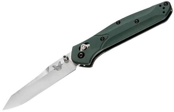 Picture of Benchmade Knife Company, Knives - Osbourne, Reverse Tanto, 3.4" Blade, Green Anodized Aluminum, Reversable Tip Up Clip, Plain Edge, Weight: 2.90oz. (82.21g)