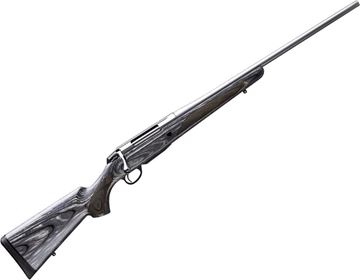 Picture of Tikka T3X Laminated Stainless Bolt Action Rifle - 338 Win Mag, 24.3", Stainless Steel, Cold Hammer Forged Light Hunting Contour Barrel, Matte Grey Lacquered Laminated Hardwood Stock, 3rds, No Sight, 2-4lb Adjustable Trigger