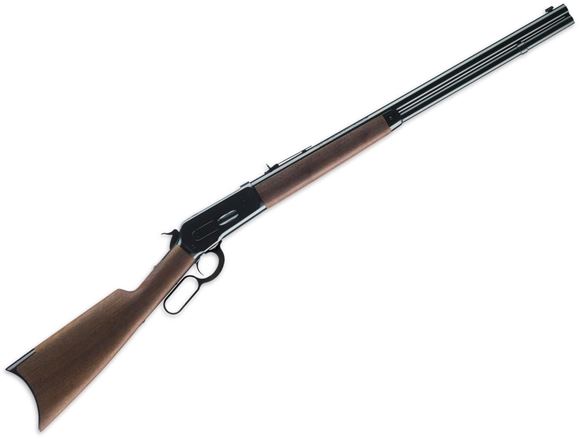 Picture of Winchester Model 1886 Short Rifle Lever Action Rifle - 45-90 Win, 24", Sporter Contour, Brushed Polish, Satin Grade I Black Walnut Stock, 8rds, Marble Arms Front & Adjustable Semi-Buckhorn Rear Sights