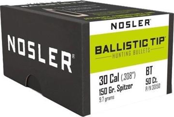 Picture of Nosler Bullets, Ballistic tip - 30 Caliber (.308"), 150Gr, Green Tip Spitzer 50ct Box