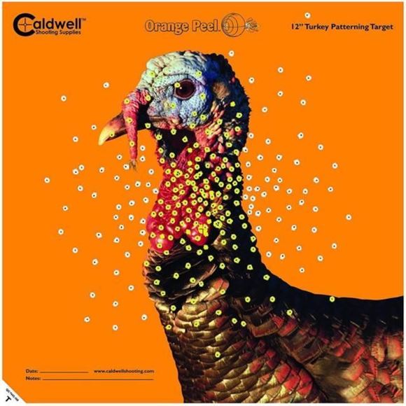 Picture of Caldwell Shooting Supplies Paper Targets - Orange Peel Turkey Targets, 12", Pink, Adhesive-Backed, Featuring Dual-Color Flake-Off Technology, 5 Sheets Pack
