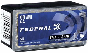 Picture of Federal Small Game Rimfire Ammo - 22 WMR, 50Gr, JHP,1530fps, 50rds Box