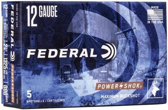 Picture of Federal Power-Shok Shotgun Ammo - 12Ga, 2-3/4'', 000 Buck, 8 Pellets, 1325fps, 250rds Case