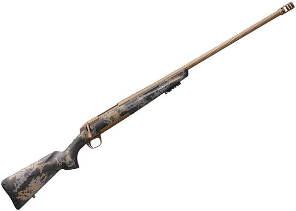 Picture of Browning X-Bolt Mountain Pro Long Range Bolt Action Rifle - 300 PRC, 26" Spiral Fluted & Lapped Heavy Sporter Contour Barrel, Cerakote Burnt Bronze Finish On Stainless Steel Barrel & Action, Carbon Fiber Stock, 1:8", Recoil Hawg Muzzle Brake, 3rds
