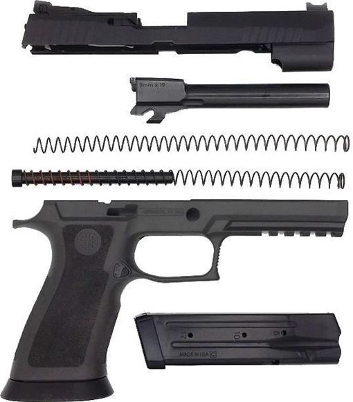 Picture of Sig Sauer Parts - P320 X5 X-FIVE Caliber X-Change Kit, Full Size, TXG, 9mm, Fiber Optic Front w/ R2 Adjustable Rear, 2x10rd w/Baseplate, Black #8900269