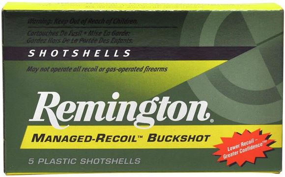 Picture of Remington Managed Recoil Buckshot Shotgun Ammo - 12Ga, 2-3/4", 3 DE, 00 Buck, 8 Pellets, 5rds Box, 1200fps