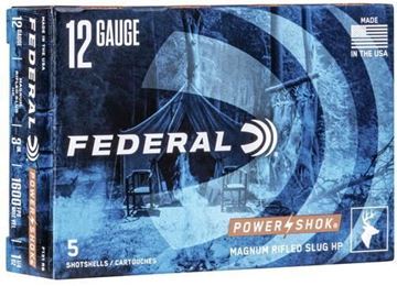 Picture of Federal Power-Shok Shotgun Ammo - 12Ga, 2-3/4" Mag, Max DE, 1-1/4oz, Rifled Slug HP, 5rds Box