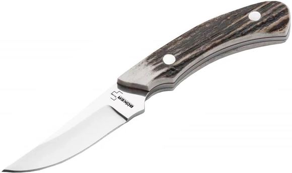 Picture of Boker Plus Fixed Blade Knives - Stag Crossdraw Fixed Blade Knife, 2.8" 440C Stainless, Stag Antler Grips, Leather Sheath, 2.6 oz