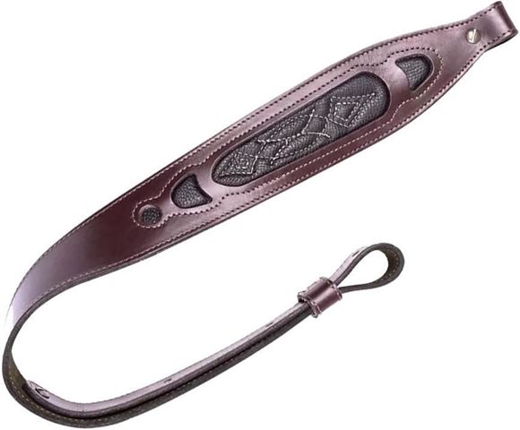 Picture of Levy's Leathers Hunting Slings - 2-1/4" Brown Leather Sling w/ Black Insert, 1" Loops, Adjustable, Dark Brown Leather / Green Suede Backing