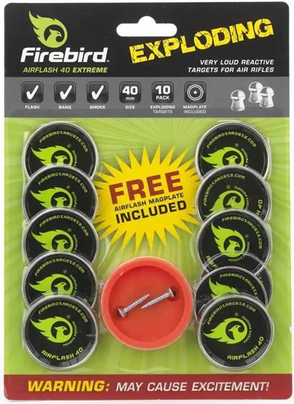 Picture of Firebird Exploding Targets, For Air Rifle Shooting - AirFlash 40mm Extreme Reactive Targets, 40mm, 10-Pack, w/Free Airflash Extreme Magplate