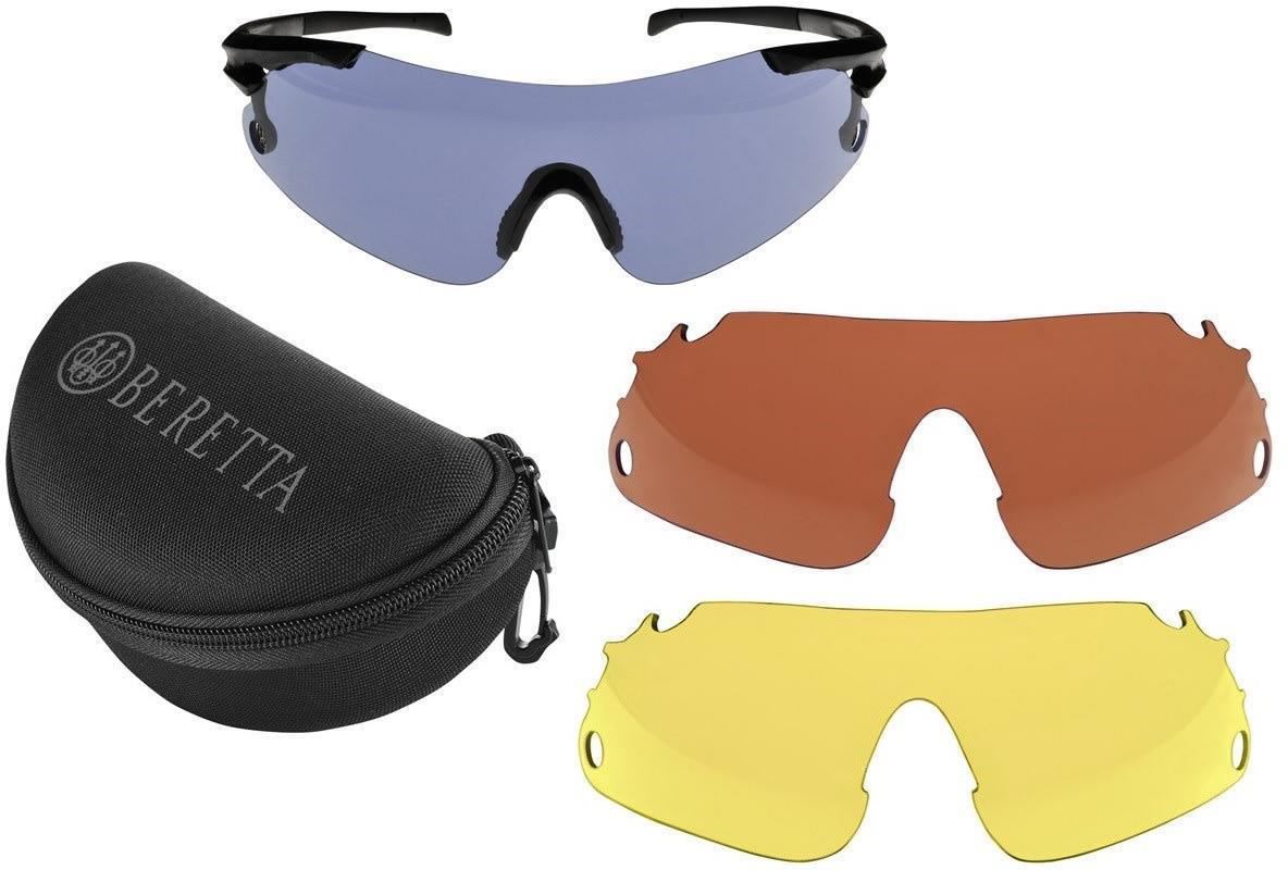 Beretta Shooting Glasses Trident Competition Shooting Shield, 3 Lense Set(Black/Yellow