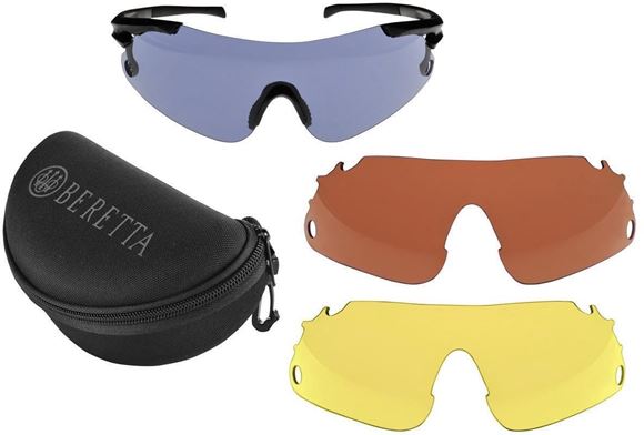 Picture of Beretta Shooting Glasses - Trident Competition Shooting Shield, 3 Lense Set(Black/Yellow/Vermlillion), Blue Carry Case