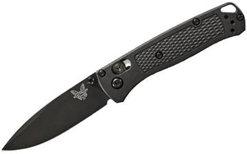 Picture of Benchmade Knife Company, Knives - Mini Bugout, AXIS Mechanism, 2.82" S30V Blade (Black Cerakote), Black CF-Elite Handle, Mini Deep Carry Reversable Clip, Drop-Point, Plain Edge, Lanyard Hole, Weight: 1.5oz (42.52g)