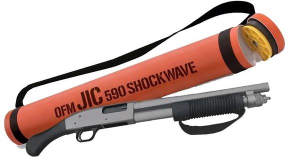 Picture of Mossberg 590 Shockwave JIC Pump Action Shotgun - 12Ga, 3", 14.3", Heavy-walled, Cerakote Stainless, Black Raptor Grip & Corn Cob Forend w/ Strap, 5rds, Front Bead Sight, Fixed Cylinder, International Orange Water-Resistant Tube w/Carrying Strap