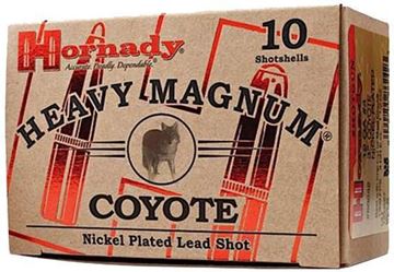 Picture of Hornady Heavy Magnum Coyote Shotshell - 12ga , 3", 00 Buckshot, Nickel Plated, 1-1/2oz, 4 Dr, 1300 fps, 10 Rds Box