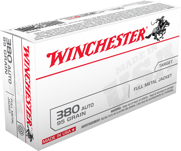 Winchester "USA" Handgun Ammo - 380 Auto, 95Gr, FMJ FN, 50rds Box