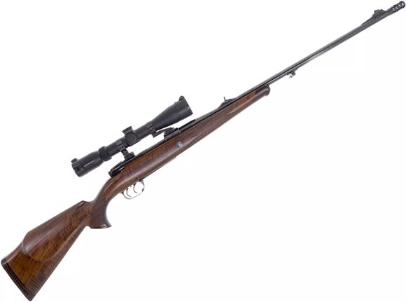 Picture of Used Heym Bolt Action Rifle -  Left Hand, 300 Win Mag, 26' Barrel w/Sights & Muzzle Brake, Double Set Trigger, Walnut Stock, Leupold VX-R 4-12x40 Illuminated Wind Plex, Bulter Creek Scope Covers, 3rds, Some Bluing Wear On The Barrel, Otherwise Good Condi