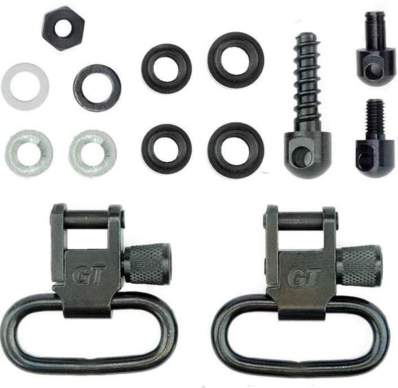 Picture of GrovTec GT Swivels, GT Locking Swivels For Shotguns - For Most Pumps & Autos, 3/4" Wood Screw Swivel Stud Rear & 1 Pair GT Locking Swivels, 1" Loops, Black-Oxide Finish