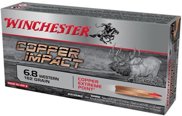 Winchester Copper Impact Rifle Ammo - 6.8 Western, 162Gr, Solid Copper Polymer Tip, 20rds Box