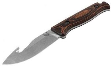 Picture of Benchmade Knife Company, Saddle Mountain Skinner, Drop-point with Hook, 4.20" CPM-S30V Blade, Stabilied Wood Handle,Leather  Sheath, Weight: 4.30oz. (121.90g)