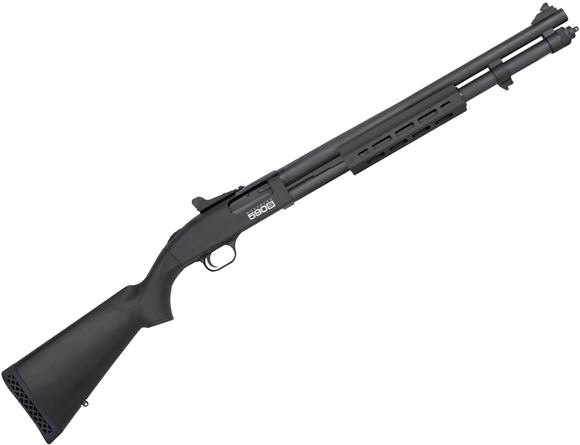 Picture of Mossberg 590S Pump Action Shotgun - 12Ga, 3", 20", Matte Blued, Black Synthetic Stock M-Lok Forend, Ghost Ring Sights, Accu-Choke System, (Cyl), 7+1 (3"), Cycles 1.75" Shells