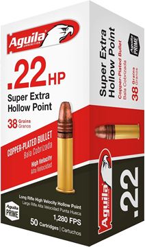 Picture of Aguila Rimfire Ammo - 22 LR, 38Gr, Copper Coated Lead Hollow Point, 50rds Box, High Velocity, 1255fps