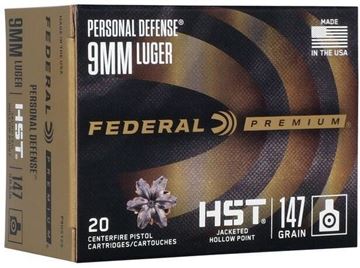 Picture of Federal Premium Personal Defense Pistol Ammo 9MM, 147gr, HST JHP, 50rds Box