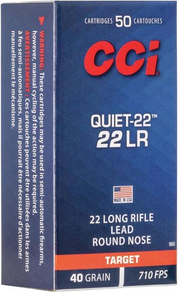 Picture of CCI Low Noise/Training/Speciality Rimfire Ammo - Quiet-22, 22 LR, 40Gr, LRN, 50rds Box, 710fps