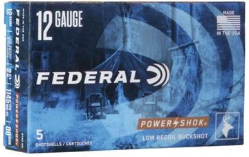 Picture of Federal Power-Shok Shotgun Ammo - 12Ga, 2-3/4'', Low Recoil, 00 Buck, 9 Pellets, 1140fps, 5rds Box