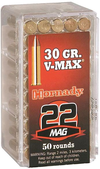 Picture of Hornady Rimfire Ammo - 22 Win Mag, 30Gr, V-MAX, 50rds Box
