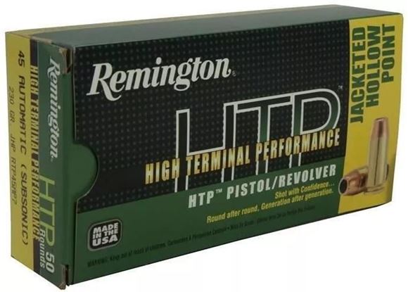 Picture of Remington HTP, High Terminal Performance Pistol/Revolver Handgun Ammo - 45 ACP, 230Gr, Jacketed Hollow Point (Subsonic), 50rds Box, 835fps