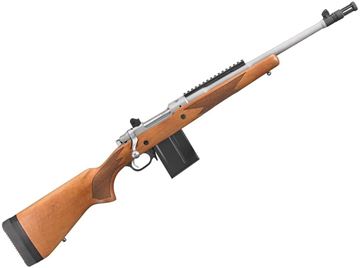 Picture of Ruger Gunsite Scout Bolt Action Rifle - 308 Win, 16.1", Threaded w/Flash Suppressor, Matte Stainless, Walnut Stock, 10rds, Post Front & Adjustable Rear Sights