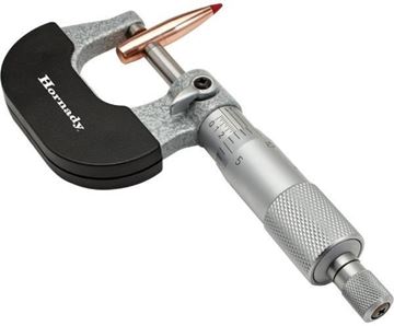 Picture of Hornady Reloading Accessories - Standard Micrometer, Measure from 0-1" in 0.0001" Increments, Ratchet Stop Allows Uniform Pressure To Enhance Measurement Repeatability, Enamel Finish C-Frame, Plastic Storage Case.
