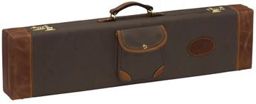 Picture of Browning Gun Cases, Fitted Gun Cases - Lona O/U Takedown Case, 34" x 8.75" x 3.25", Canvas/Leather, Flint/Brown, Brass Combination Latch Locks