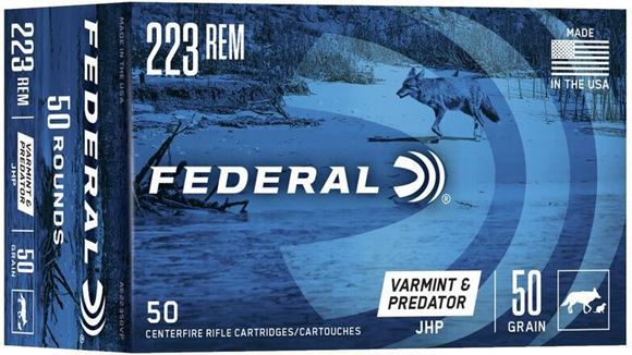 Picture of Federal AE22350VP American Eagle Rifle Ammo 223 Rem 50Gr Jacketed Hollow Point Varmint/Predator